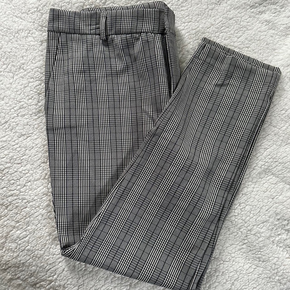 Black and White Plaid Print Pants